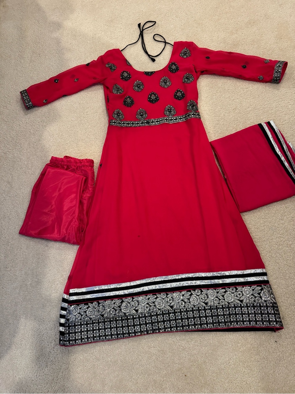 Women’s Red Embroidered Anarkali Dress